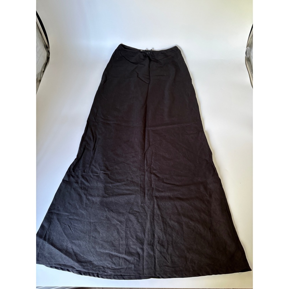 Urban Renewal Urban Outfitters Black Linen Blend Maxi Skirt Lace Trim Bow Small